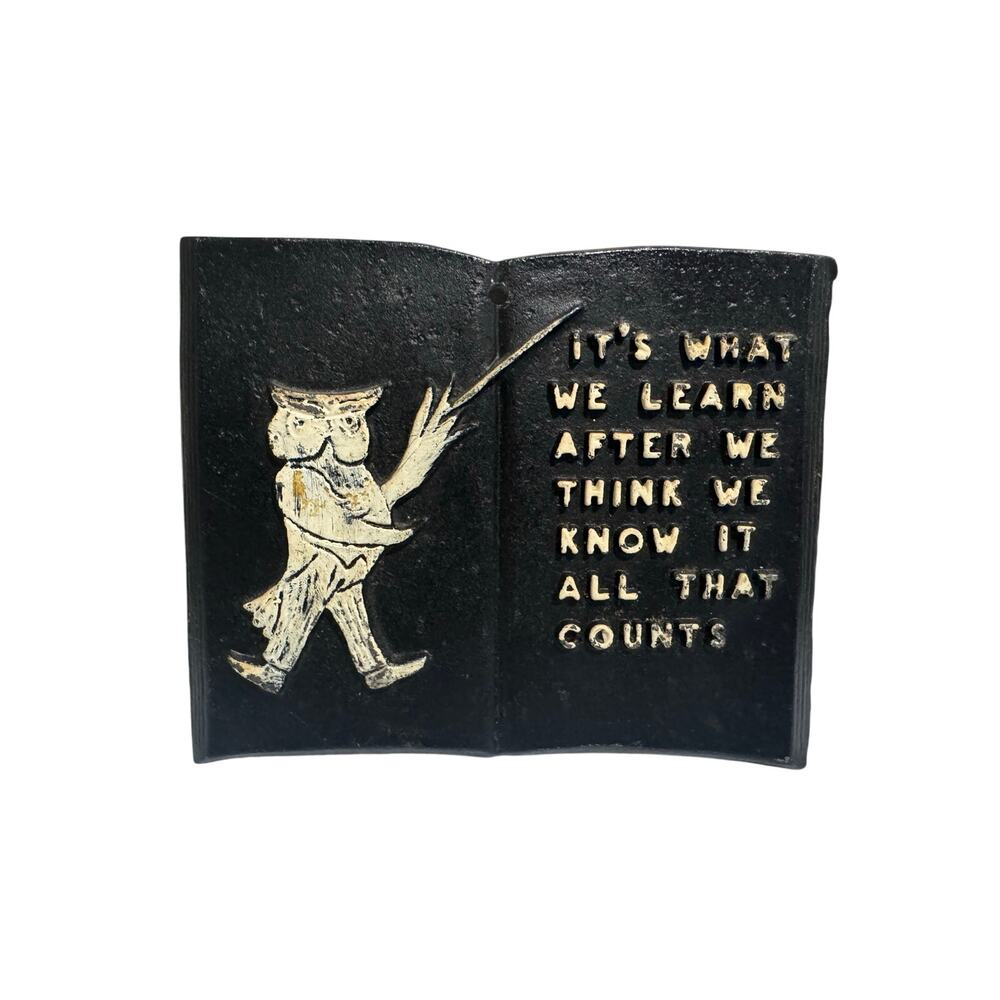 Vintage 4x5 Owl Learning Quote Iron Wall Hanging